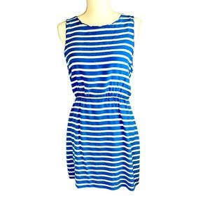 J CREW Silk Blue White‎ Stripe Tank Sleeveless Dress 10 Summer Fisherman Coastal